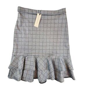 Banana Republic NWT Black & White Plaid Print Pencil Skirt Peplum Ruffle Zip 4‎